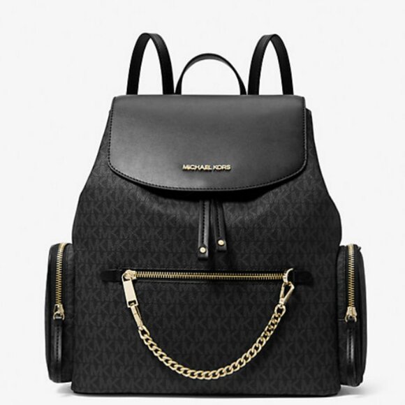 Michael Kors Jet Set Backpack Black with Gold Chain and LABUBU MACARON Bundle - Picture 1 of 9